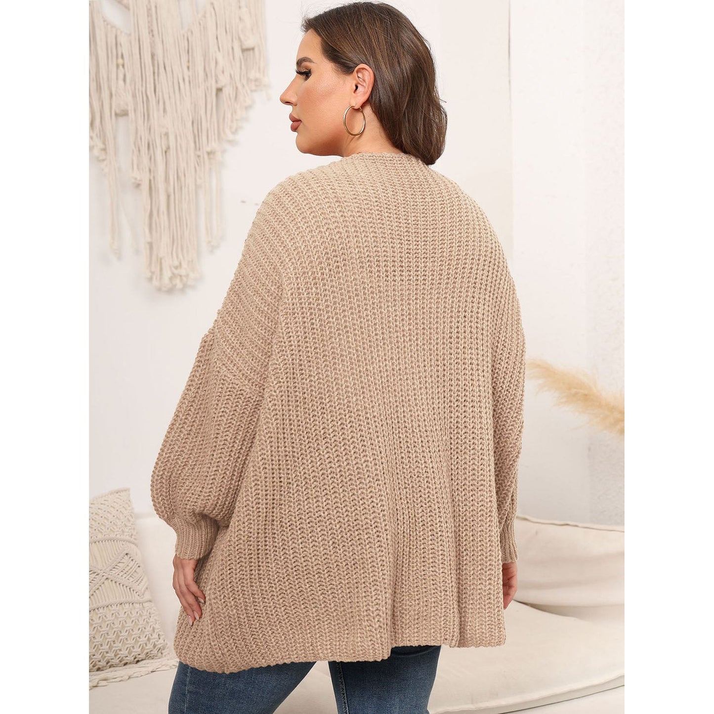 Open Front Dropped Shoulder Cardigan