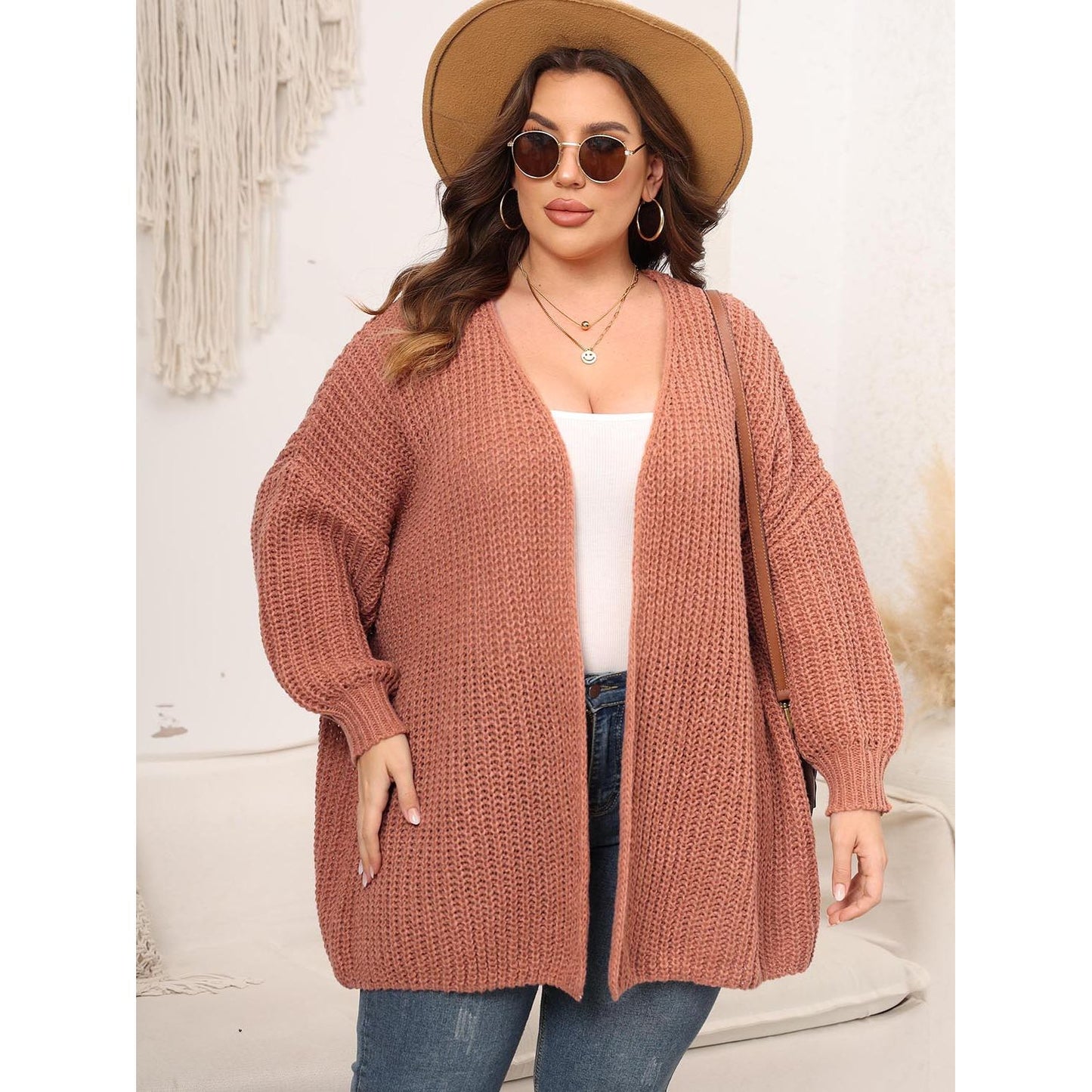 Open Front Dropped Shoulder Cardigan