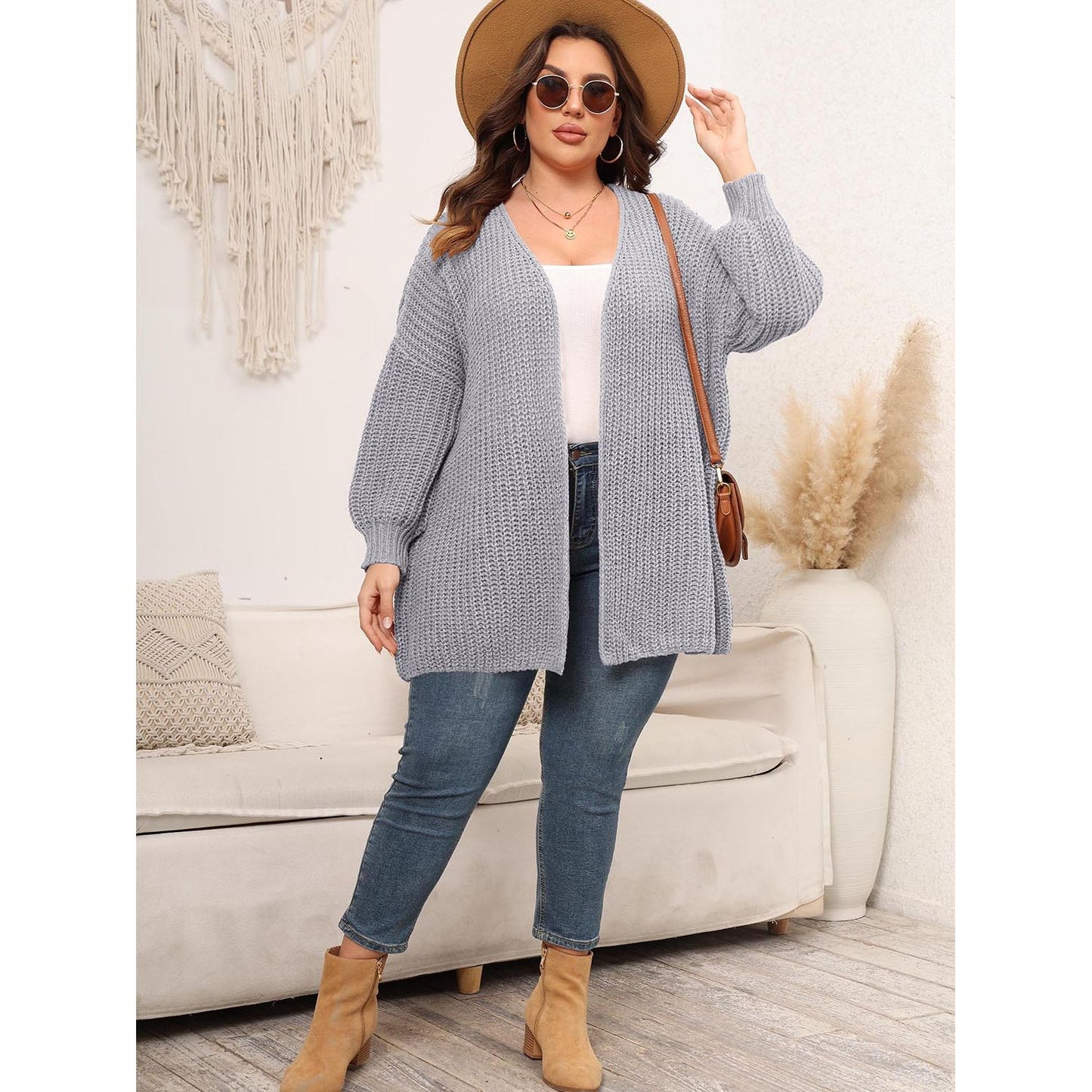 Open Front Dropped Shoulder Cardigan