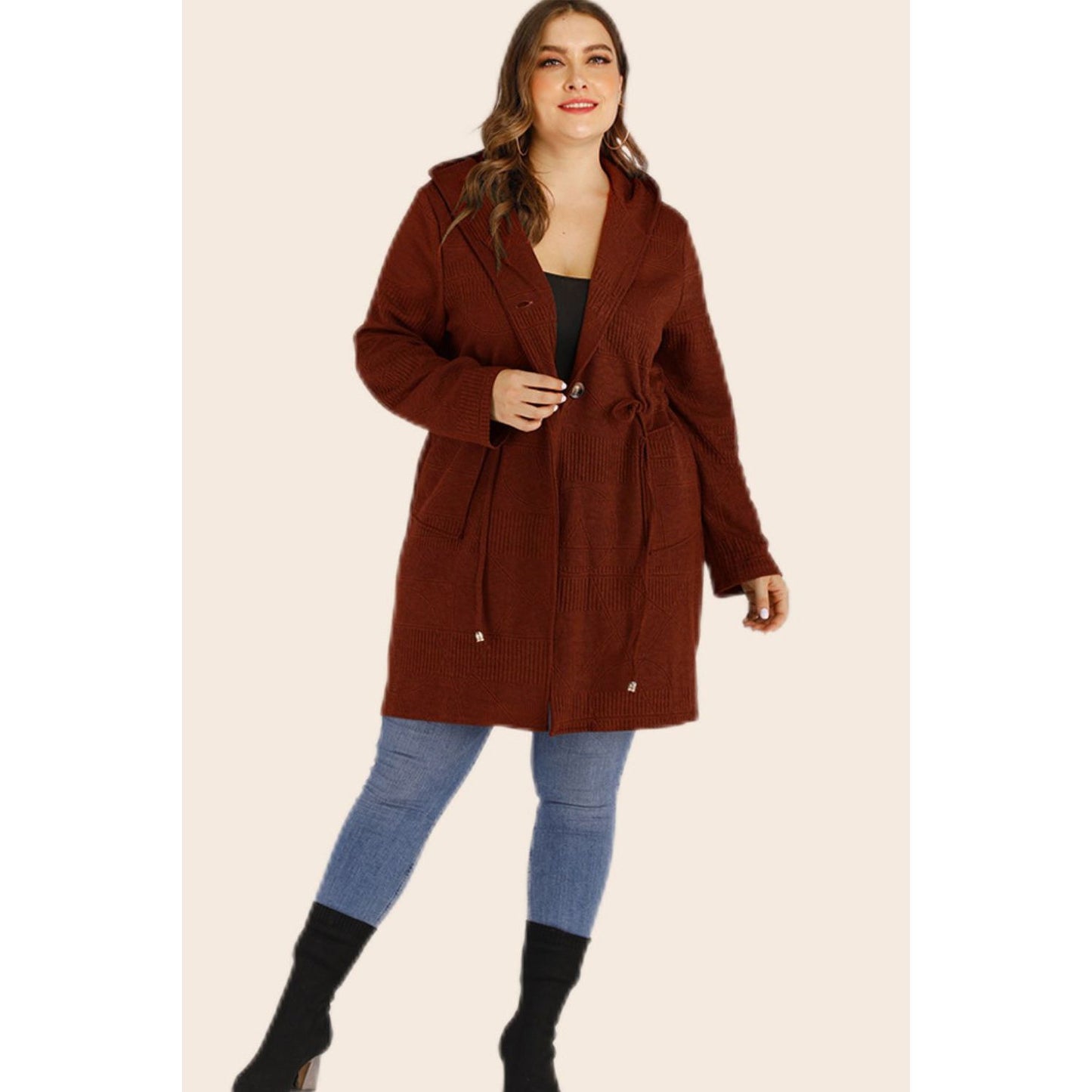 Drawstring Hooded Cardigan