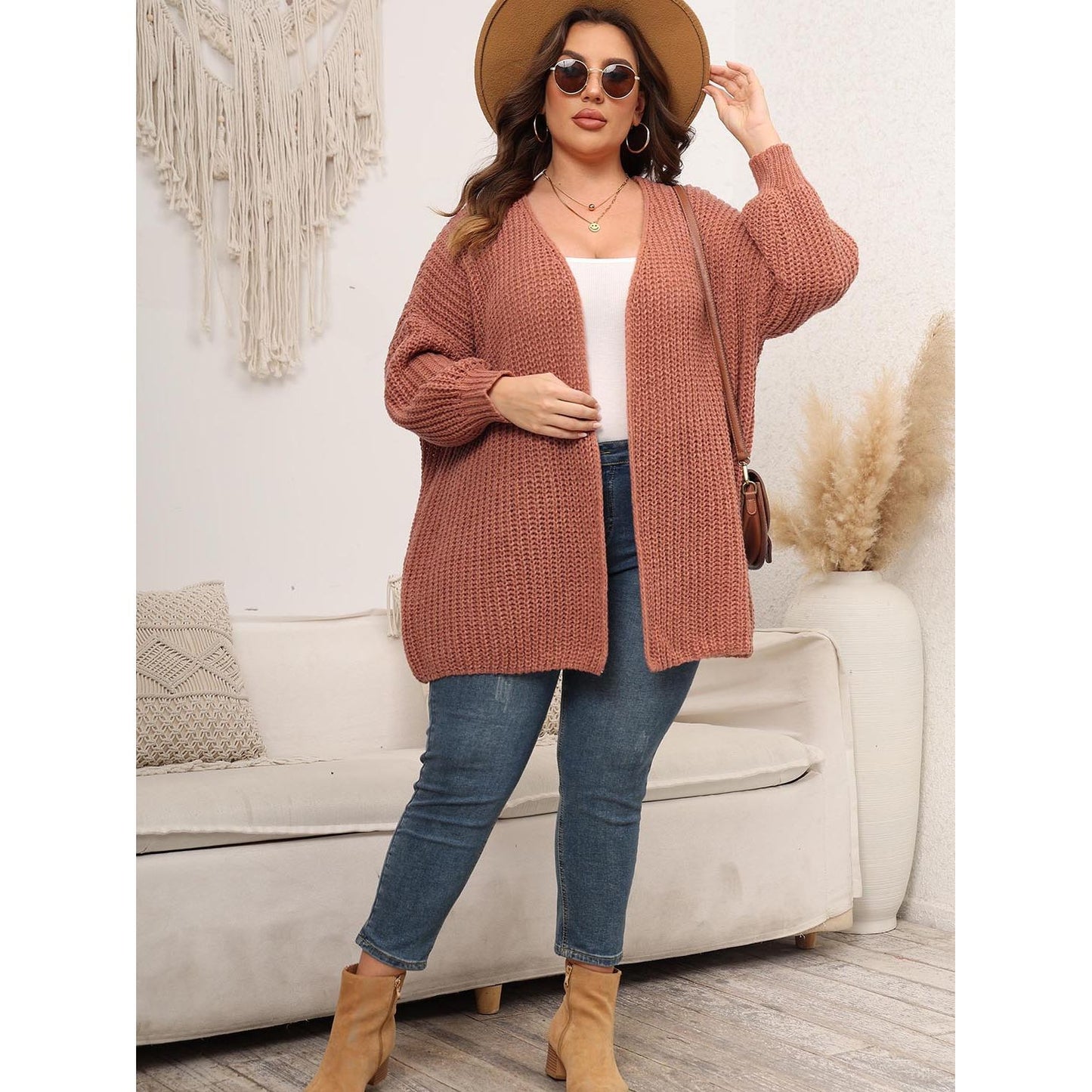 Open Front Dropped Shoulder Cardigan