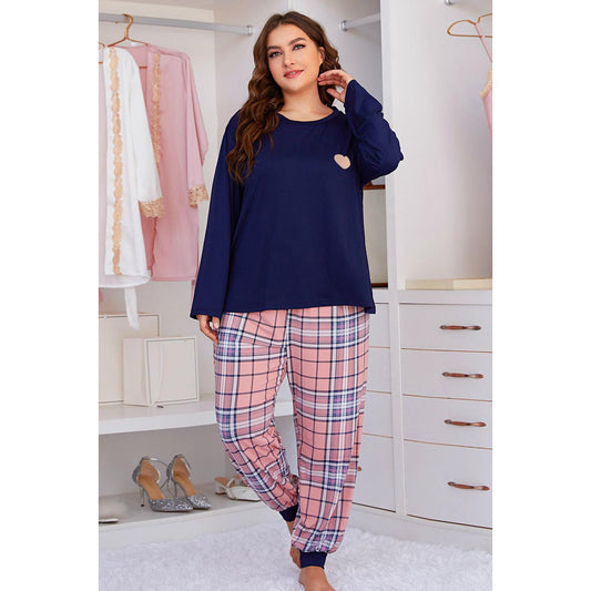 Heart Design & Plaid Joggers Set