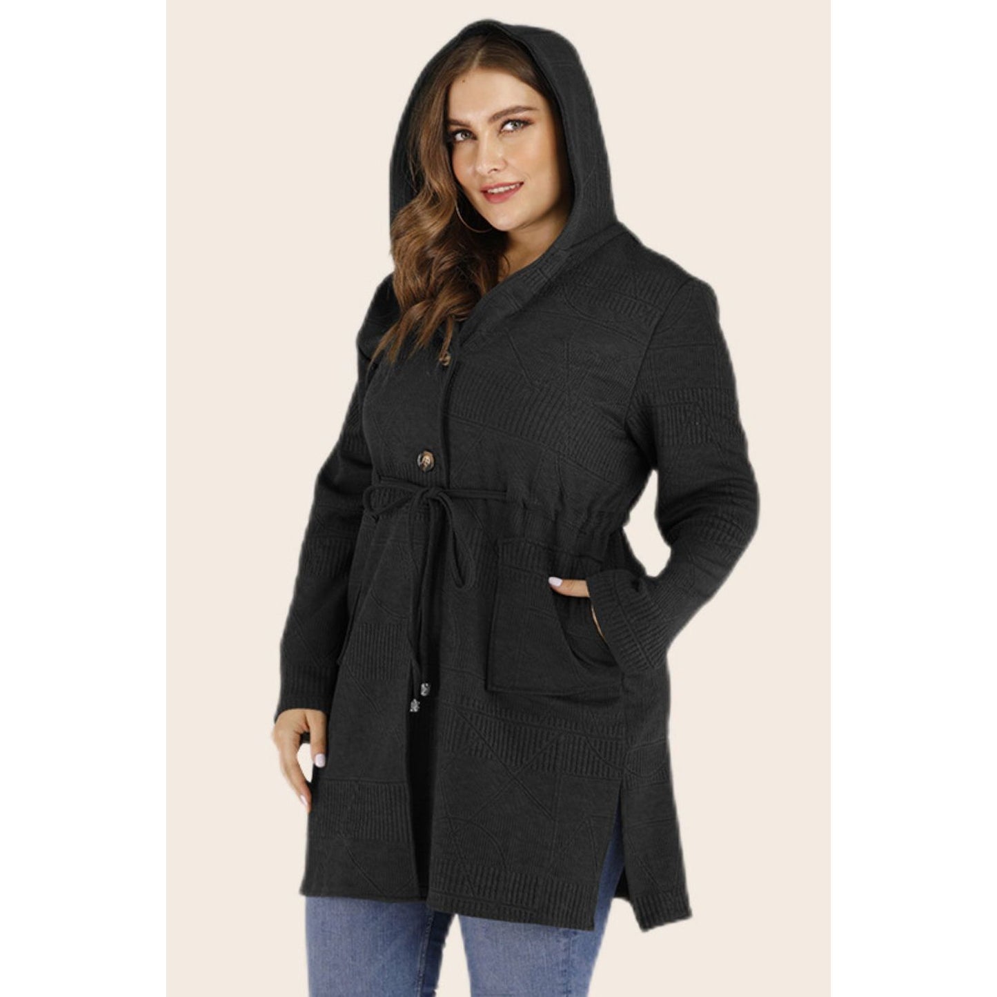 Drawstring Hooded Cardigan