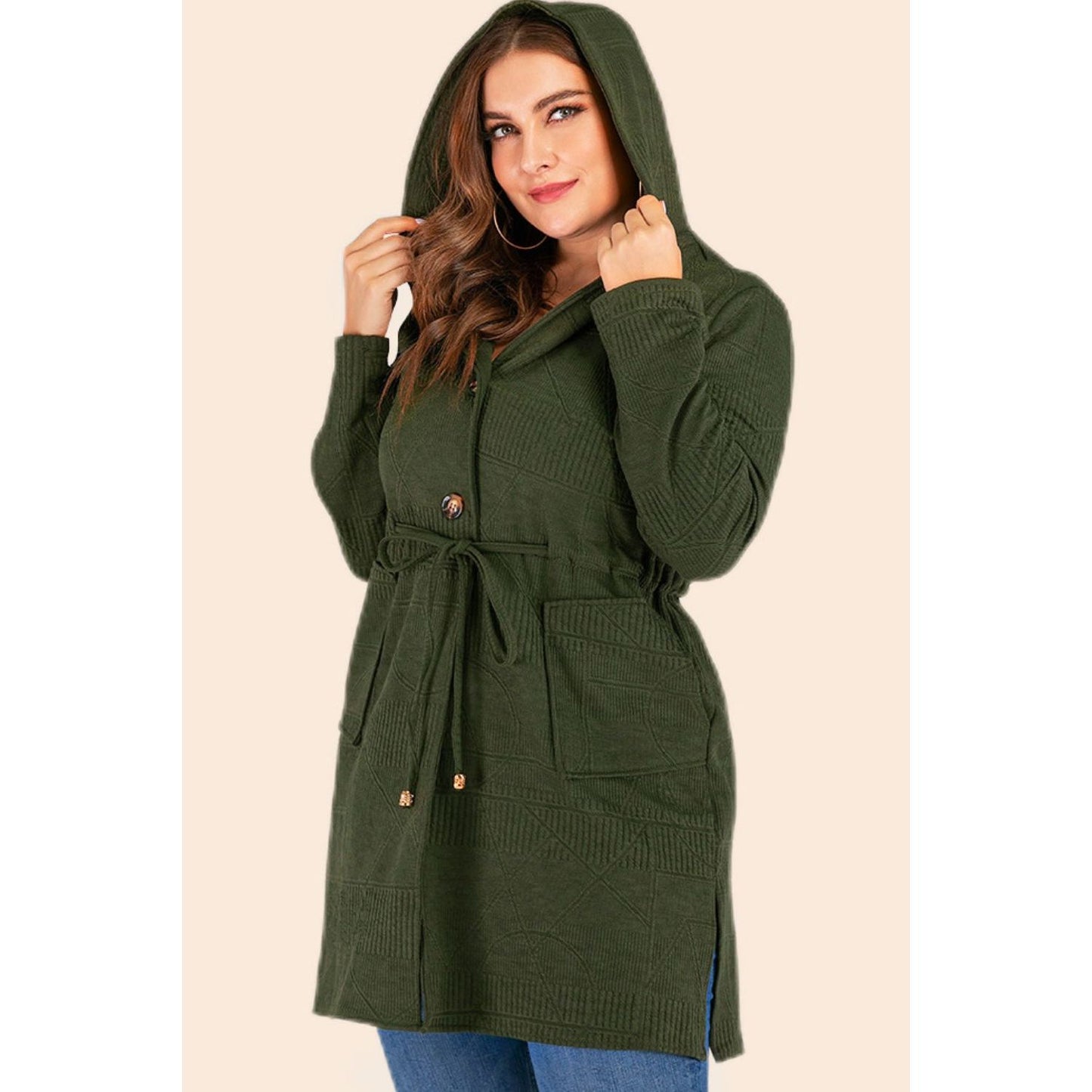 Drawstring Hooded Cardigan