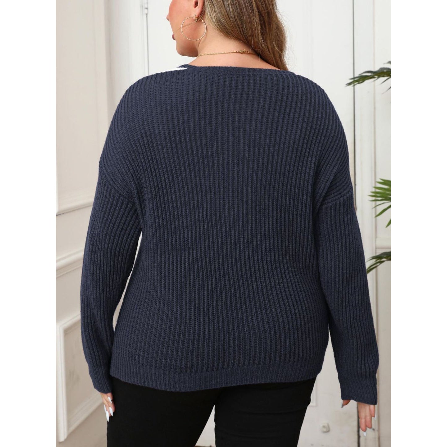 Contrast Shoulder Long Sleeve Sweater