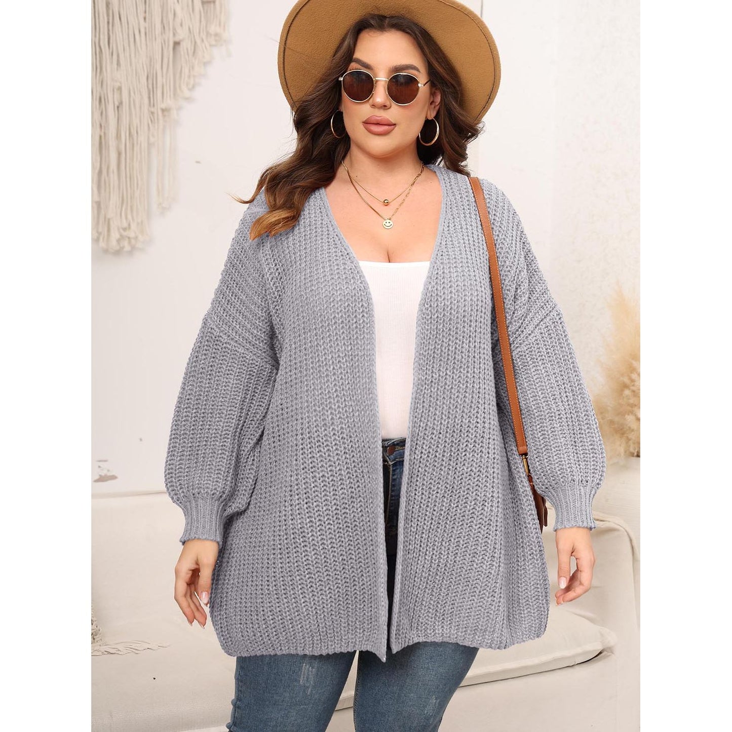 Open Front Dropped Shoulder Cardigan