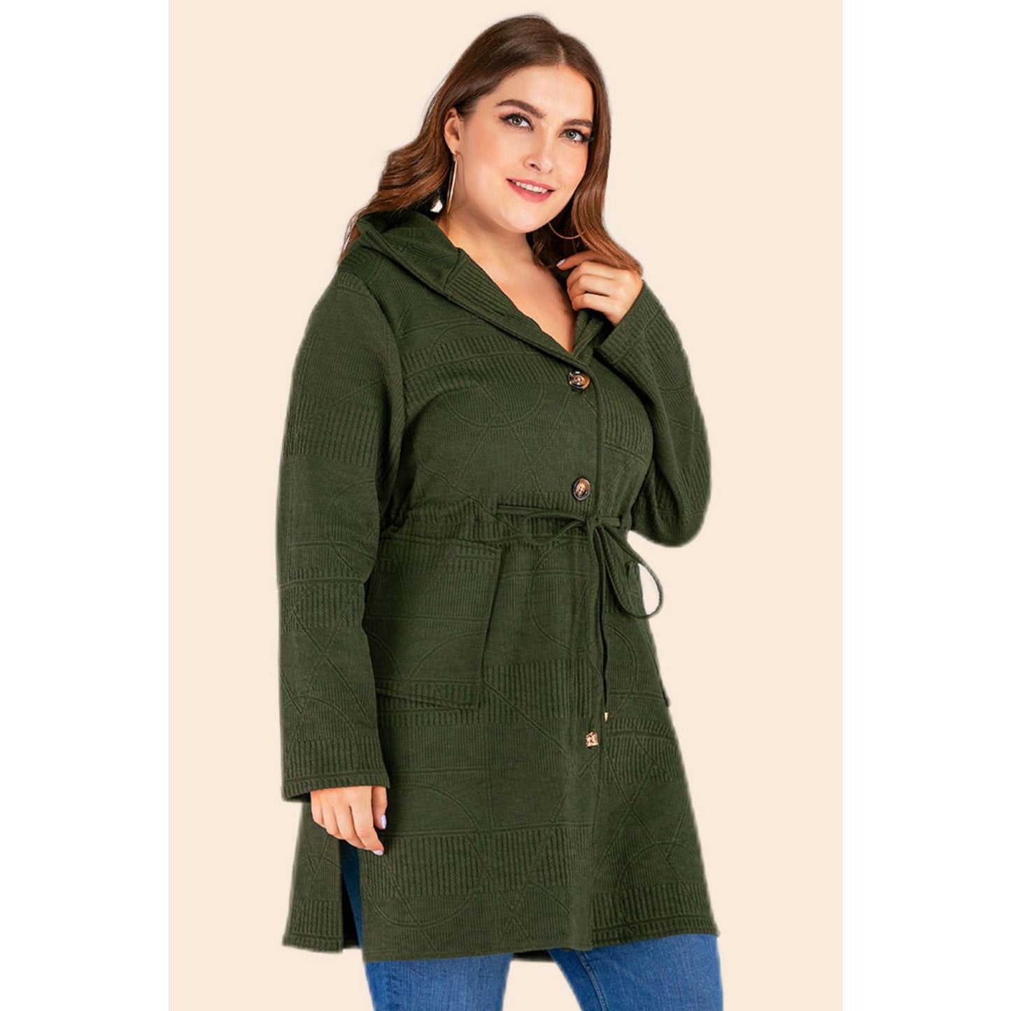 Drawstring Hooded Cardigan