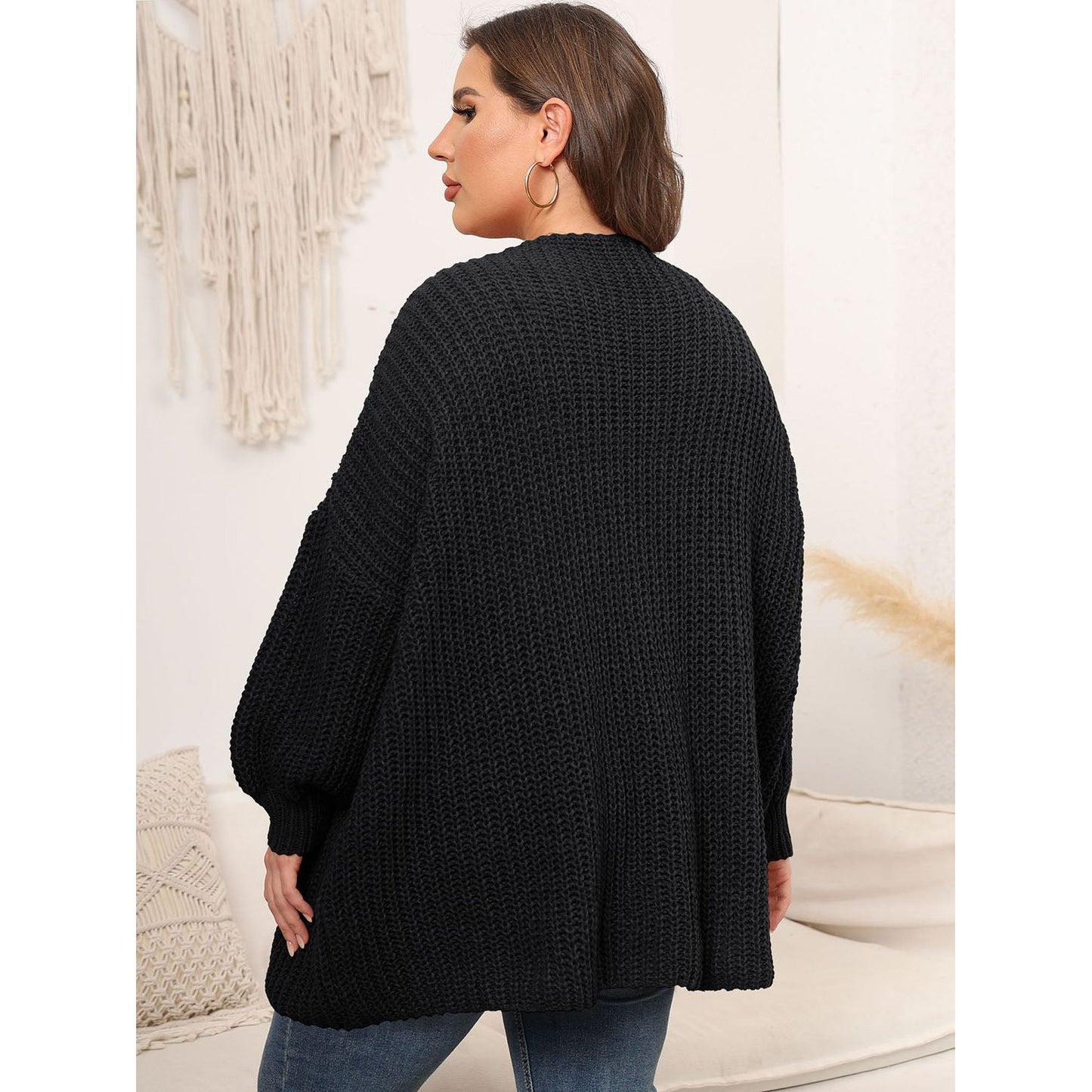 Open Front Dropped Shoulder Cardigan