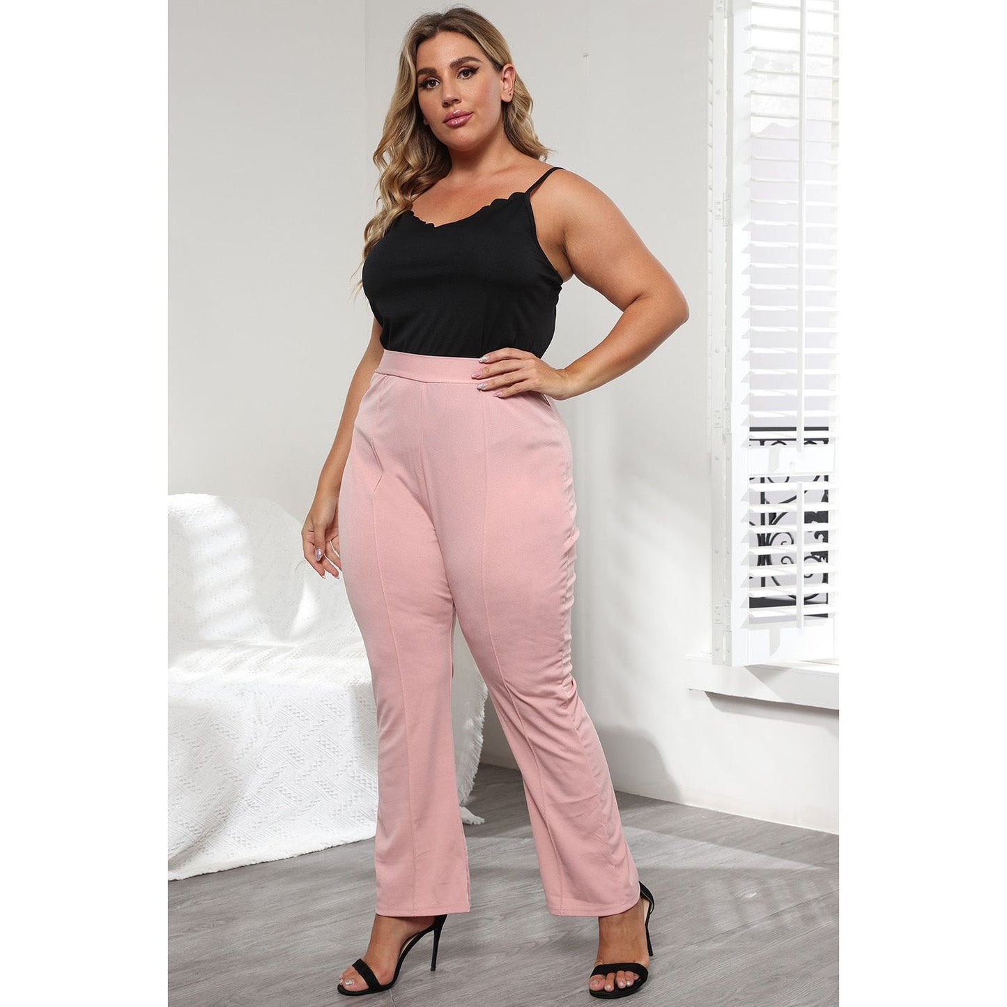 Seamed Plain Pink Pants