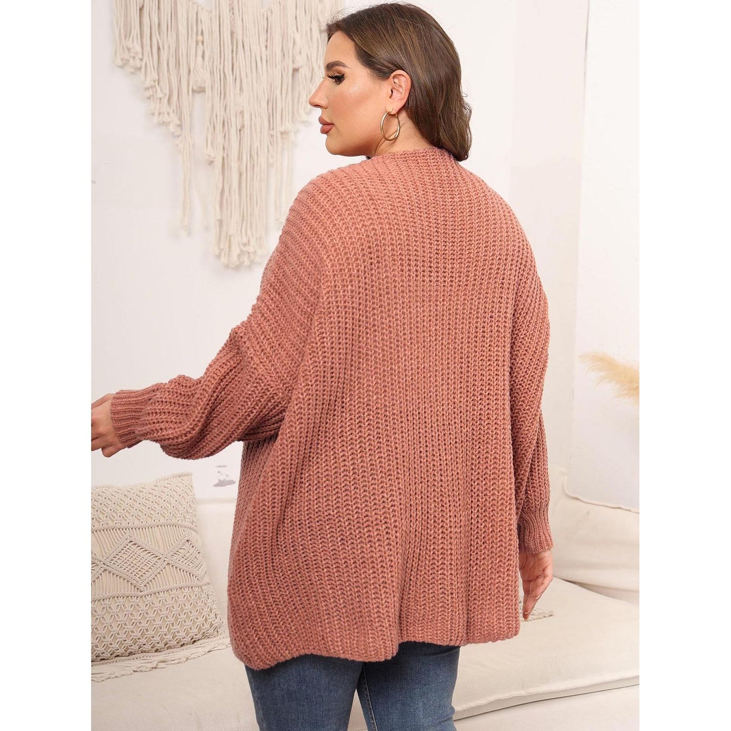 Open Front Dropped Shoulder Cardigan