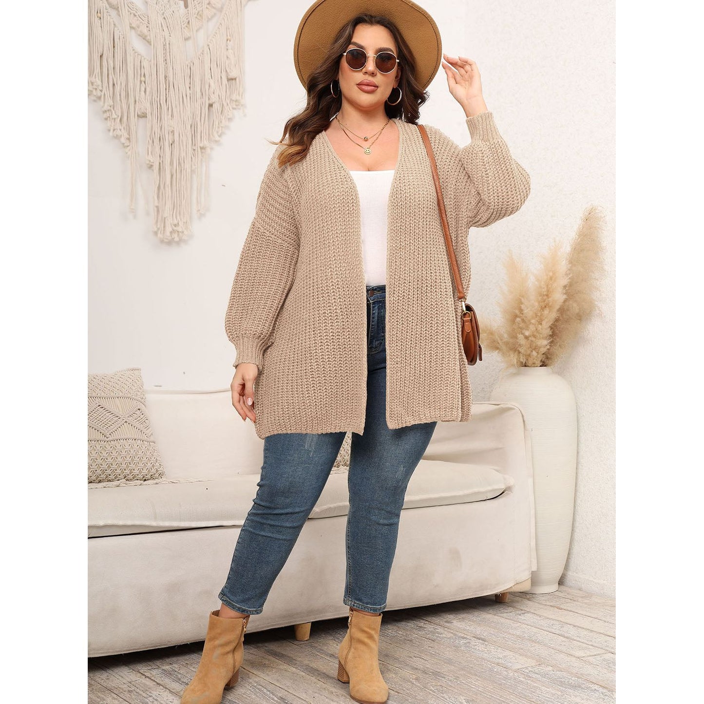 Open Front Dropped Shoulder Cardigan