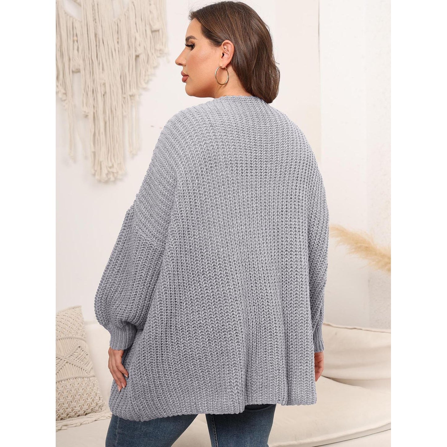 Open Front Dropped Shoulder Cardigan