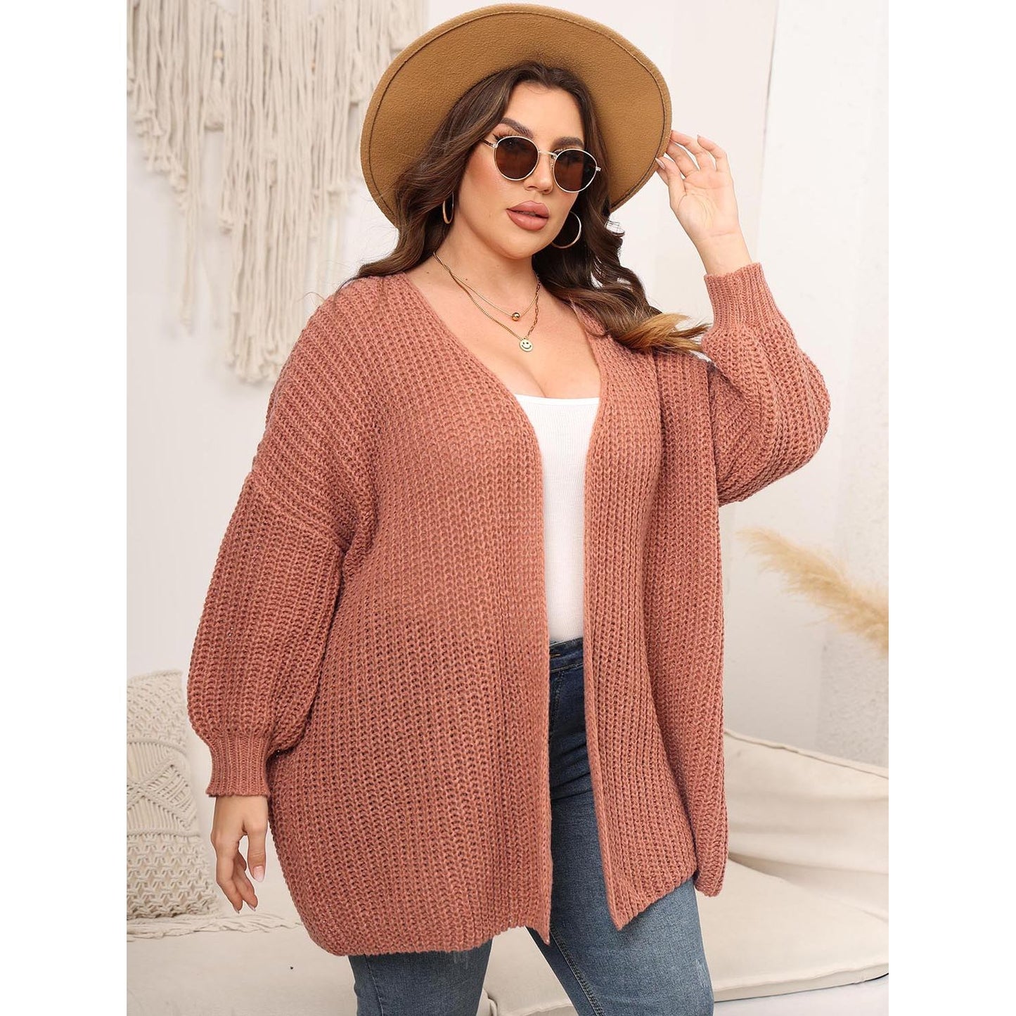 Open Front Dropped Shoulder Cardigan