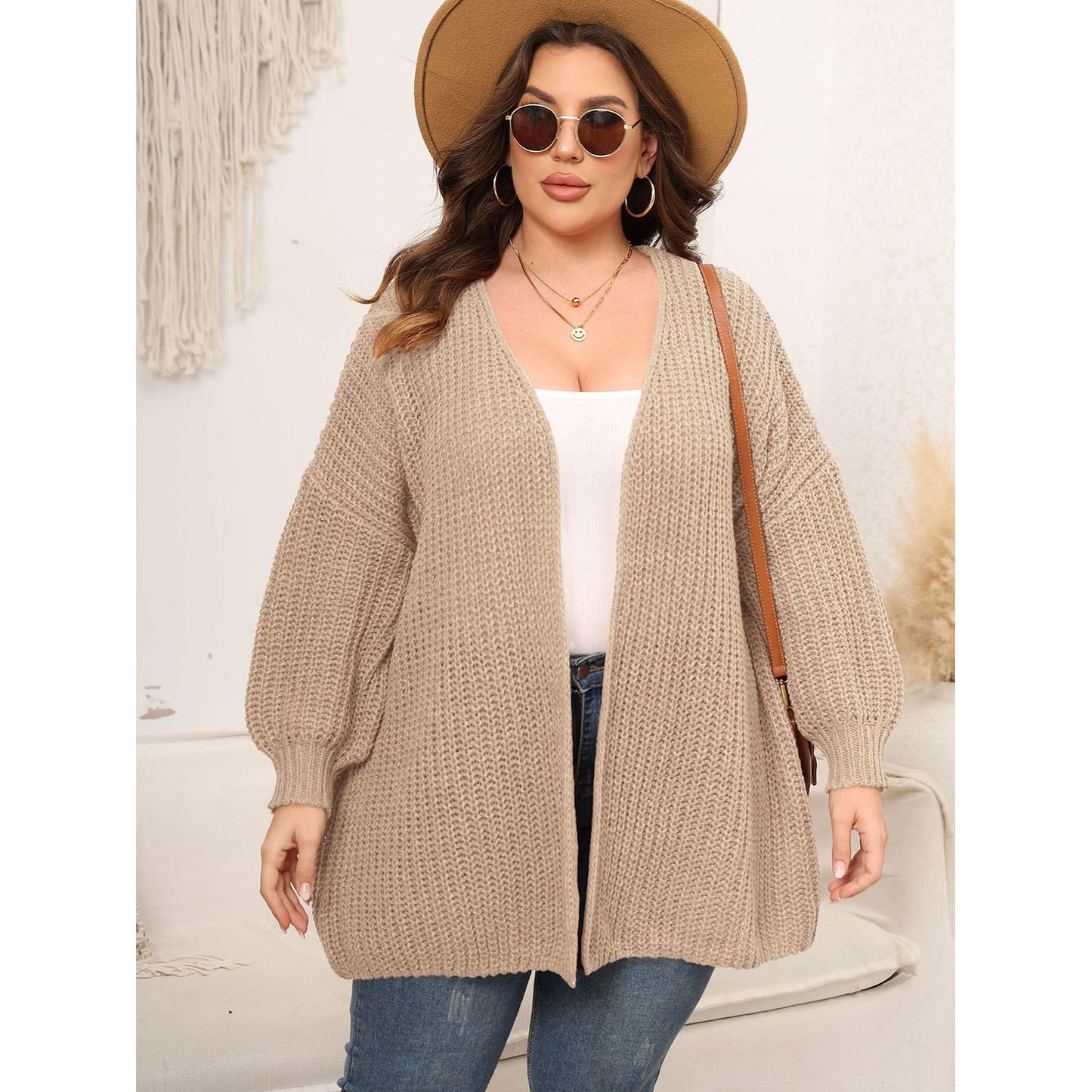 Open Front Dropped Shoulder Cardigan