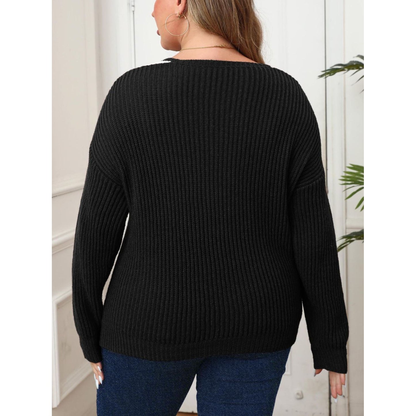 Contrast Shoulder Long Sleeve Sweater